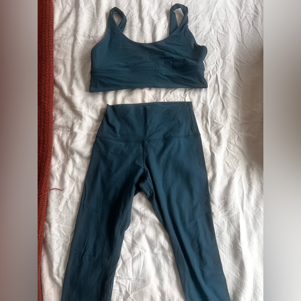 lululemon athletica Teal Ribbed Sports Bra + Leggings Set